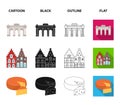 Chocolate, cathedral and other symbols of the country.Belgium set collection icons in cartoon,black,outline,flat style