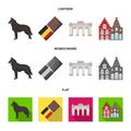 Chocolate, cathedral and other symbols of the country.Belgium set collection icons in cartoon,flat,monochrome style