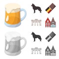 Chocolate, cathedral and other symbols of the country.Belgium set collection icons in cartoon,monochrome style vector