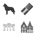 Chocolate, cathedral and other symbols of the country.Belgium set collection icons in monochrome style vector symbol