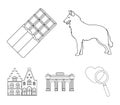 Chocolate, cathedral and other symbols of the country.Belgium set collection icons in outline style vector symbol stock