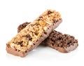 Chocolate cereal bars close-up isolated on a white background Royalty Free Stock Photo