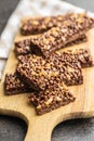 Chocolate cereal bars. Tasty protein bars Royalty Free Stock Photo