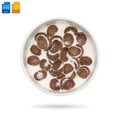 Chocolate cereals with fresh milk in bowl isolated on white background. Delicious cocoa cornflake. Clipping paths object. Top view Royalty Free Stock Photo