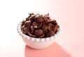 Chocolate Cereals in White Bowl. Chocolate Flavored Corn Flakes Royalty Free Stock Photo