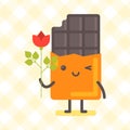Chocolate character holding rose and winking. Funny character