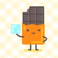 Chocolate character holding sugar and winking. Funny character