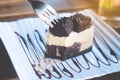 Chocolate cheese cake with brownie on top Royalty Free Stock Photo