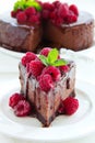 Chocolate cheesecake with raspberries Royalty Free Stock Photo