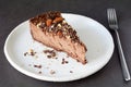Chocolate cheesecake slice on white plate Royalty Free Stock Photo