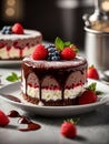 chocolate cheesecakes with cream sauce and berry filling