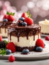 chocolate cheesecakes with cream sauce and berry filling