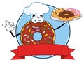 Chocolate Chef Donut Cartoon Mascot Character With Sprinkles Circle Label Design