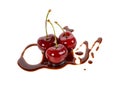 Chocolate cherries on white background