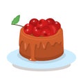 Chocolate Cherry Cake Flat Vector Illustration