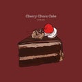 Chocolate cherry cake, hand draw vector