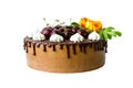 Chocolate cherry cake with roses Royalty Free Stock Photo