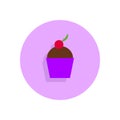 Chocolate Cherry Cupcake flat icon. Round colorful button, Desert circular vector sign, logo illustration. Royalty Free Stock Photo