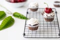 Chocolate Cherry cupcake white green leafes red