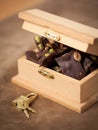 Chocolate in the chest with lock Royalty Free Stock Photo