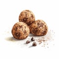 Chocolate Chew Balls Isolated On White: An Illustrator Image In The Style Of Subtle Ink Wash