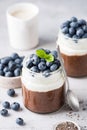 Chocolate chia pudding with greek yogurt in a jar Royalty Free Stock Photo