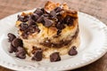 Chocolate chip bread pudding on plate Royalty Free Stock Photo