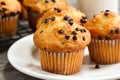 Chocolate chip Breakfast muffins close up