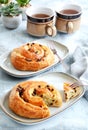 Chocolate chip brioche with black coffee