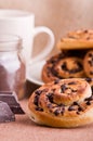 Chocolate chip brioche buns. Royalty Free Stock Photo