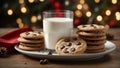 Chocolate Chip Christmas Cookies Accompanied by a Refreshing Glass of Milk. AI Generated