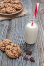 Chocolate chip coockies with milk Royalty Free Stock Photo