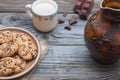 Chocolate chip coockies with milk Royalty Free Stock Photo