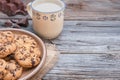 Chocolate chip coockies with milk Royalty Free Stock Photo