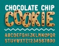 Chocolate Chip Cookie alphabet font. Cartoon cookie letters and numbers.