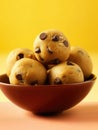 Chocolate chip cookie bites in a bowl