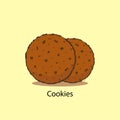 Chocolate chip cookie. Cookies with chocolate vector illustration on yellow background. Royalty Free Stock Photo