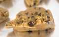 Chocolate chip cookie dough on tinfoil Royalty Free Stock Photo