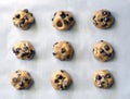 Chocolate chip cookie dough view from above