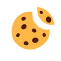 Chocolate chip cookie flat icon isolated on white