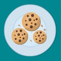 Chocolate chip cookie on the plate for pastry food concept vector illustration