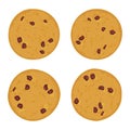 Chocolate chip cookie set, Freshly baked Four cookies isolated on white background. Bright colors. Vector Royalty Free Stock Photo