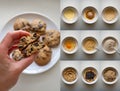 Chocolate Chip Cookie Tutorial. Step-by-step recipe card for cooking sweet pastries. Collage with instructions for Royalty Free Stock Photo