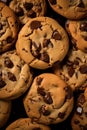 Chocolate chip cookies background. Close up, top view. Homemade pastries. AI generated