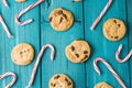 Chocolate Chip Cookies & Christmas Candy Canes Royalty Free Stock Photo