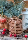 Chocolate chip cookies, cranberry and chocolate. Christmas gifts Royalty Free Stock Photo