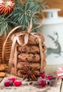 Chocolate chip cookies, cranberry and chocolate. Christmas gifts Royalty Free Stock Photo