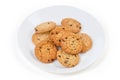 Chocolate chip cookies on dish on a white background Royalty Free Stock Photo