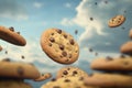 Chocolate chip cookies falling. Generate Ai Royalty Free Stock Photo