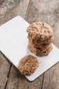 chocolate chip cookies, meringue with cracks on a rustic background Royalty Free Stock Photo